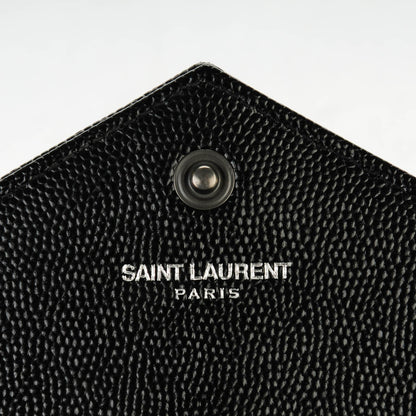 Saint Laurent Grain De Poudre Matelasse Chevron Monogram Envelope Chain Wallet Black 6 of 6