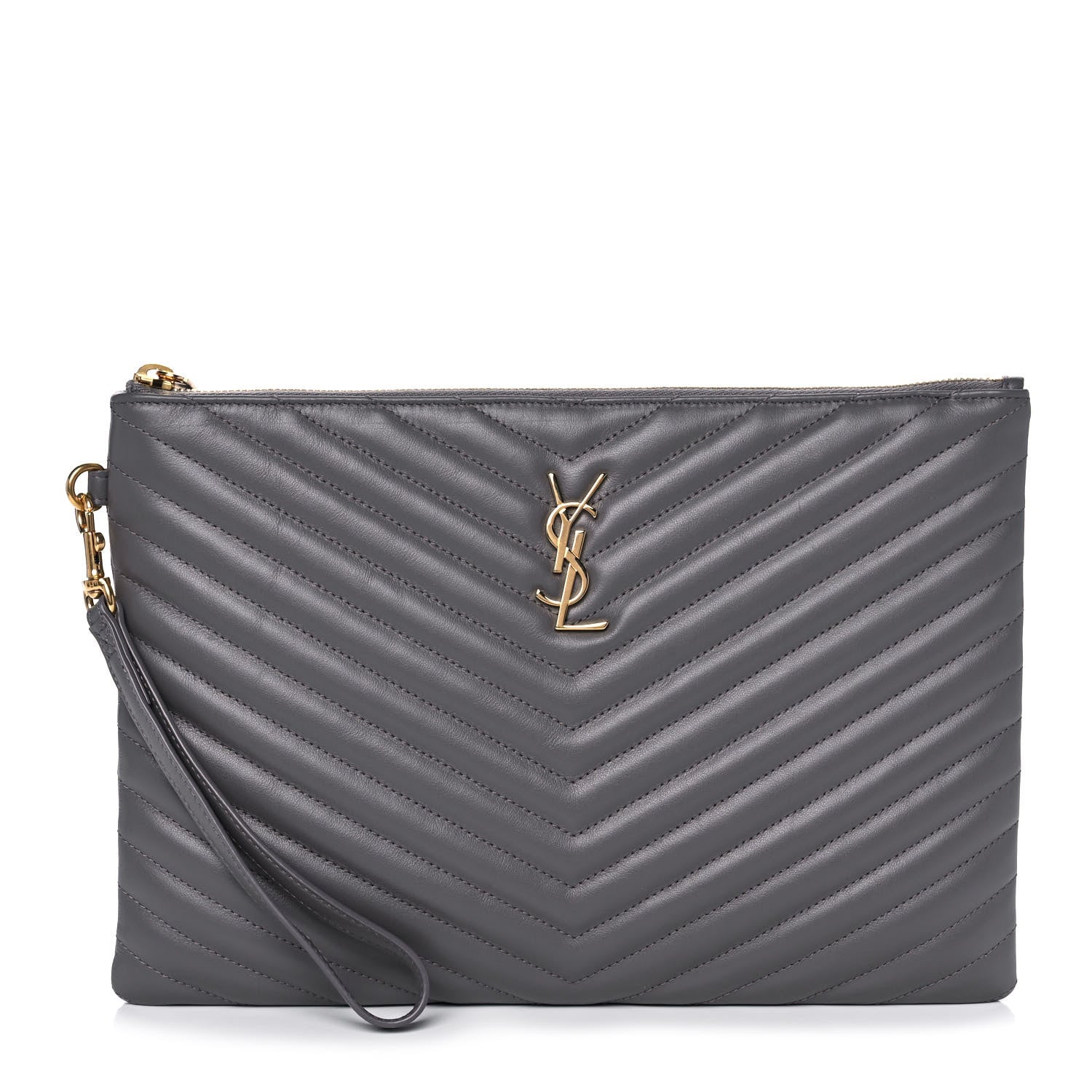Saint Laurent Calfskin Matelasse Monogram Cassandre Tablet Pouch Smog 1 of 12