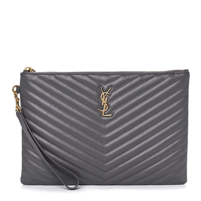 Saint Laurent Calfskin Matelasse Monogram Cassandre Tablet Pouch Smog 1 of 12