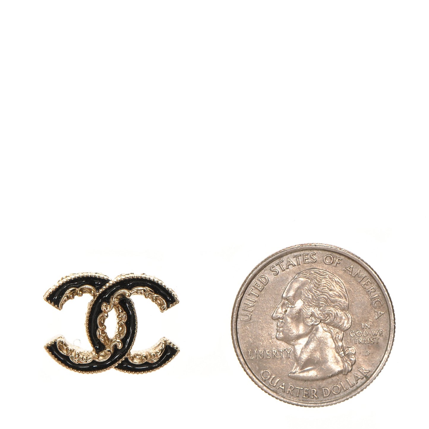 Enamel CC Baroque Earrings Black Gold