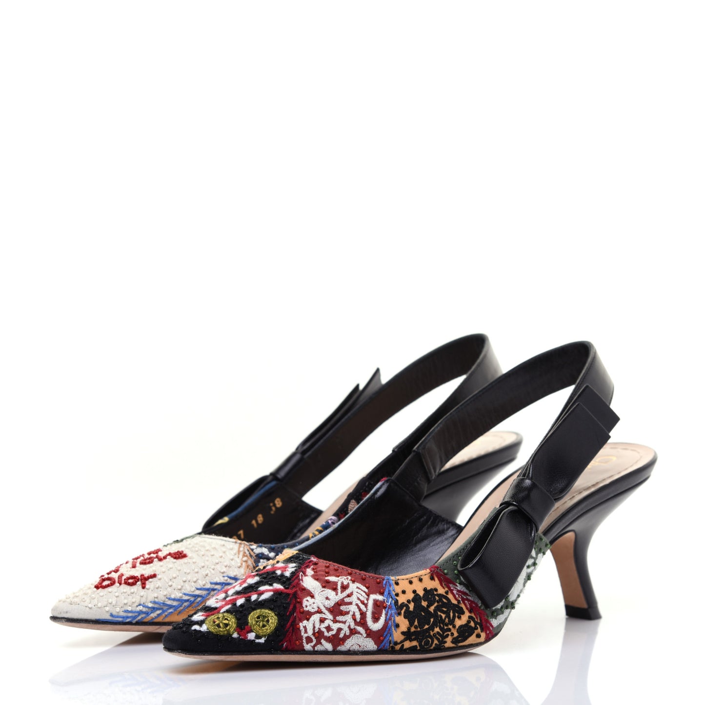 Calfskin Embroidered Beaded Sweet D Sling-Back Pumps 38 Multicolor