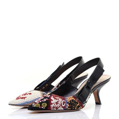 Christian Dior Calfskin Embroidered Beaded Sweet D Sling-Back Pumps 38 Multicolor 3 of 9