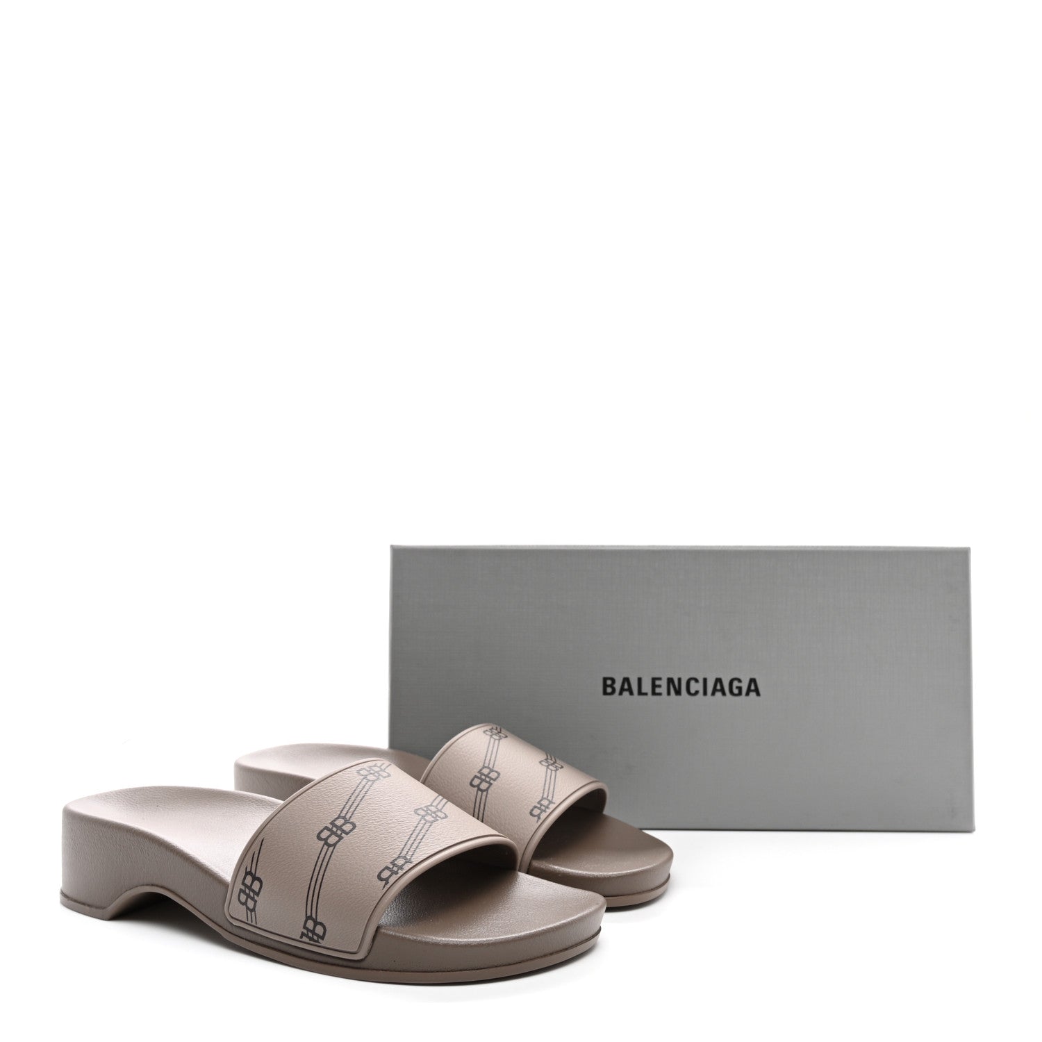 Balenciaga Rubber Allover Logo Womens Pool Wedge Slide Sandals 38 Dark Mink 8 of 8