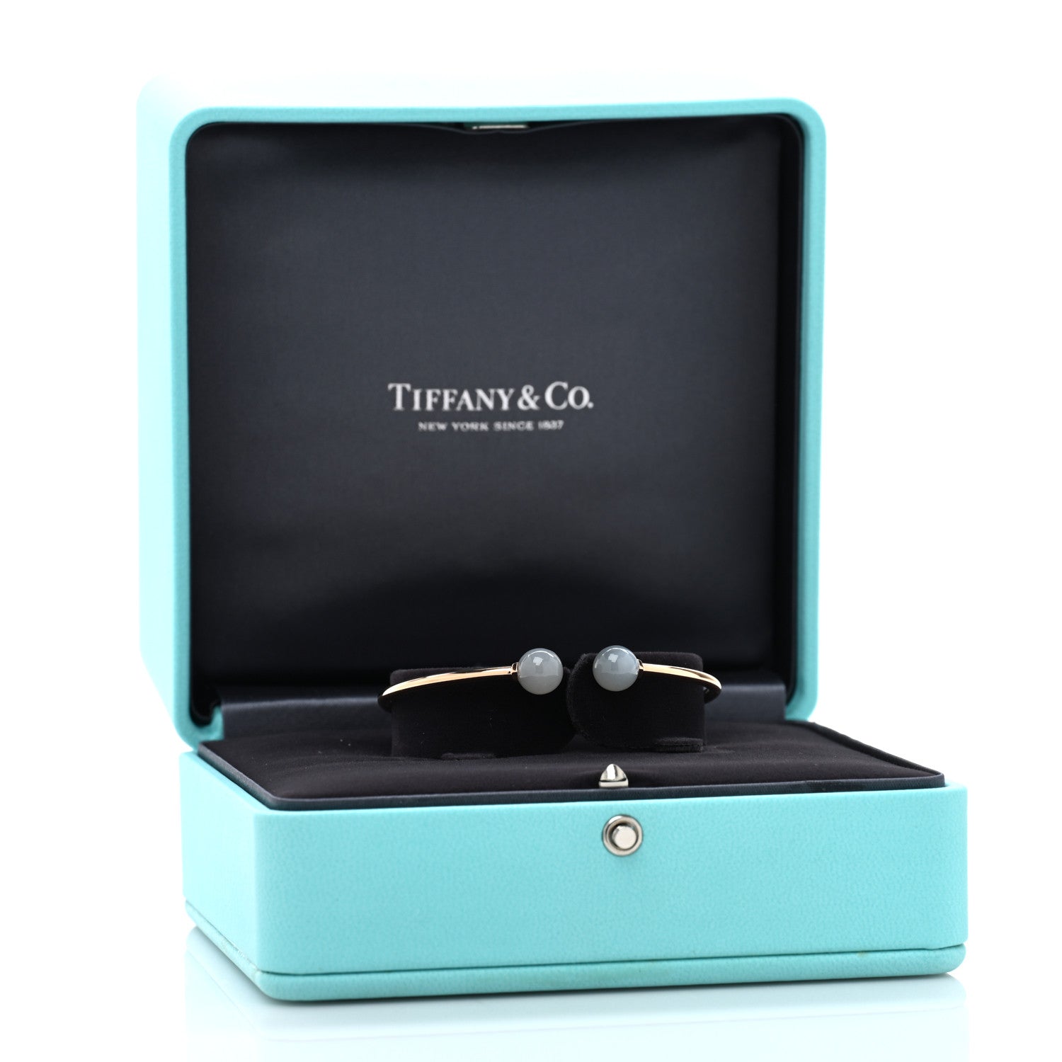 Tiffany 18K Rose Gold Grey Moonstone 8mm HardWear Ball Wire Bracelet 5 of 5