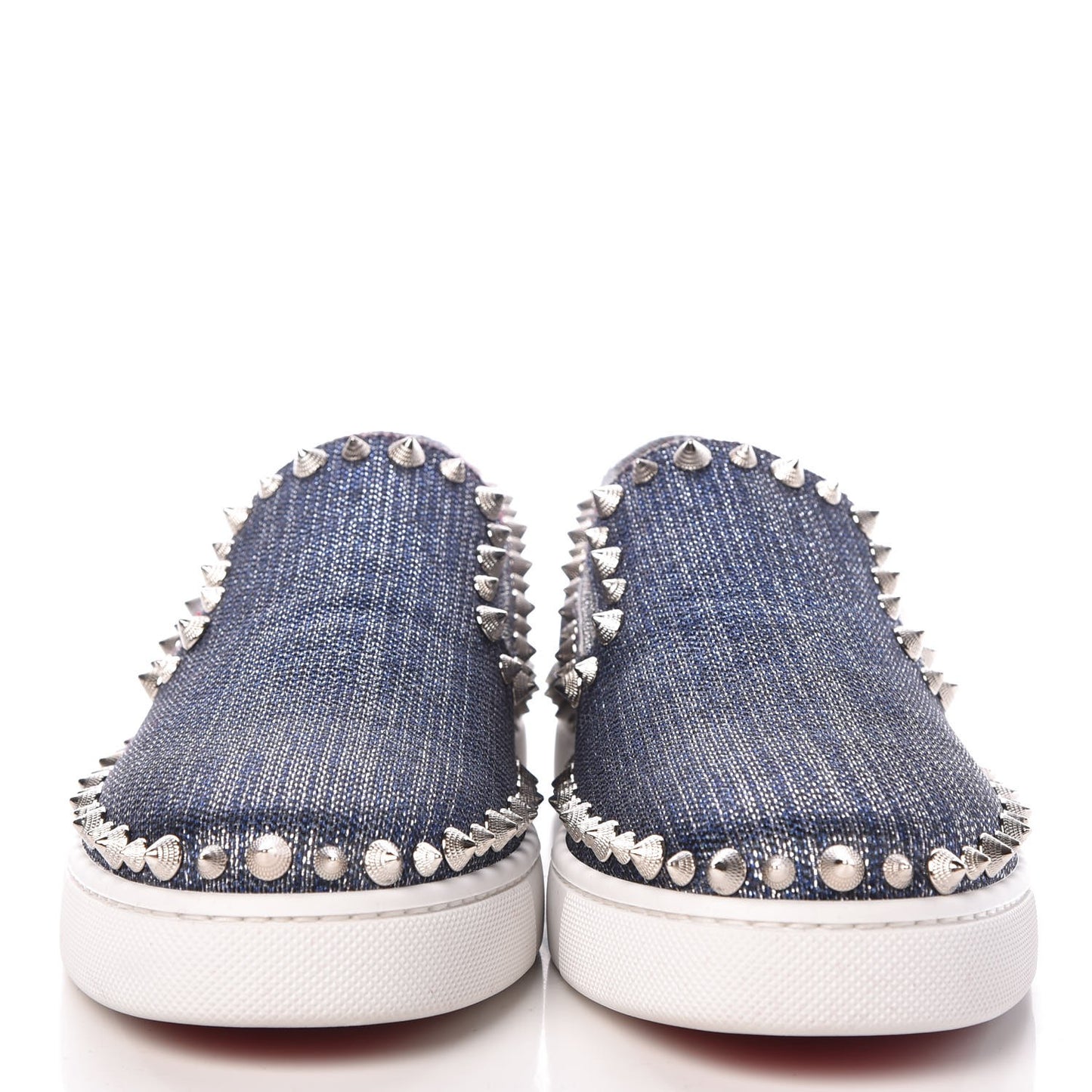 Womens Denim Lame Lux Spikes Pik Boat Flat 37 Silver