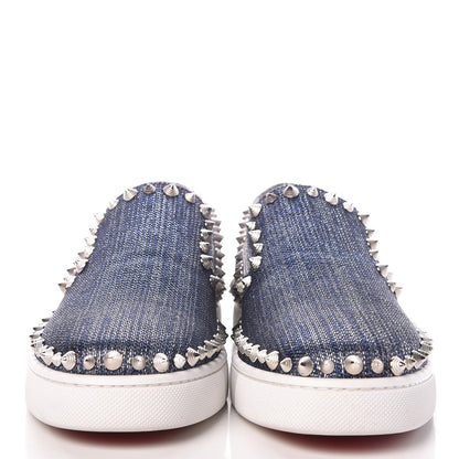 Christian Louboutin Womens Denim Lame Lux Spikes Pik Boat Flat 37 Silver 2 of 11