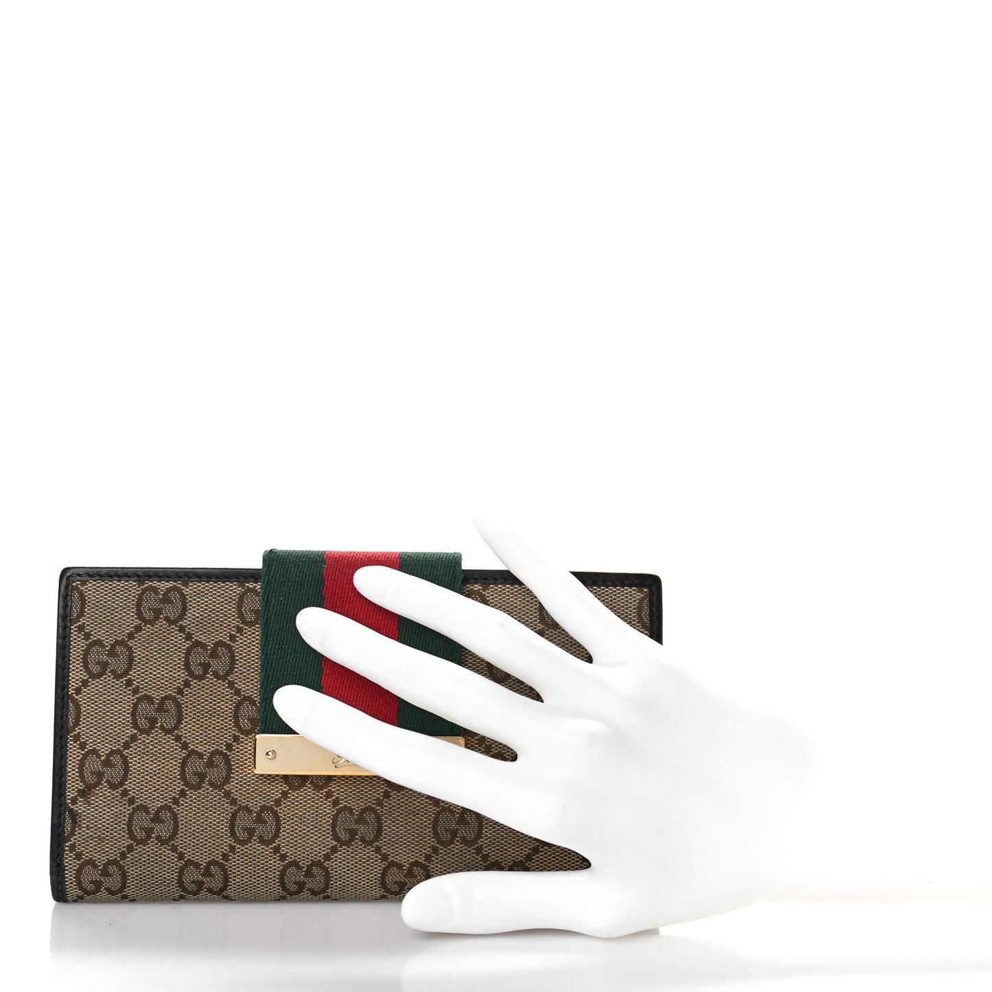 Monogram Calfskin Ladies Web Continental Wallet Beige Ebony Cocoa