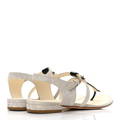 Chanel Crackled Calfskin CC Thong Sandals 37 White Black 4 of 10