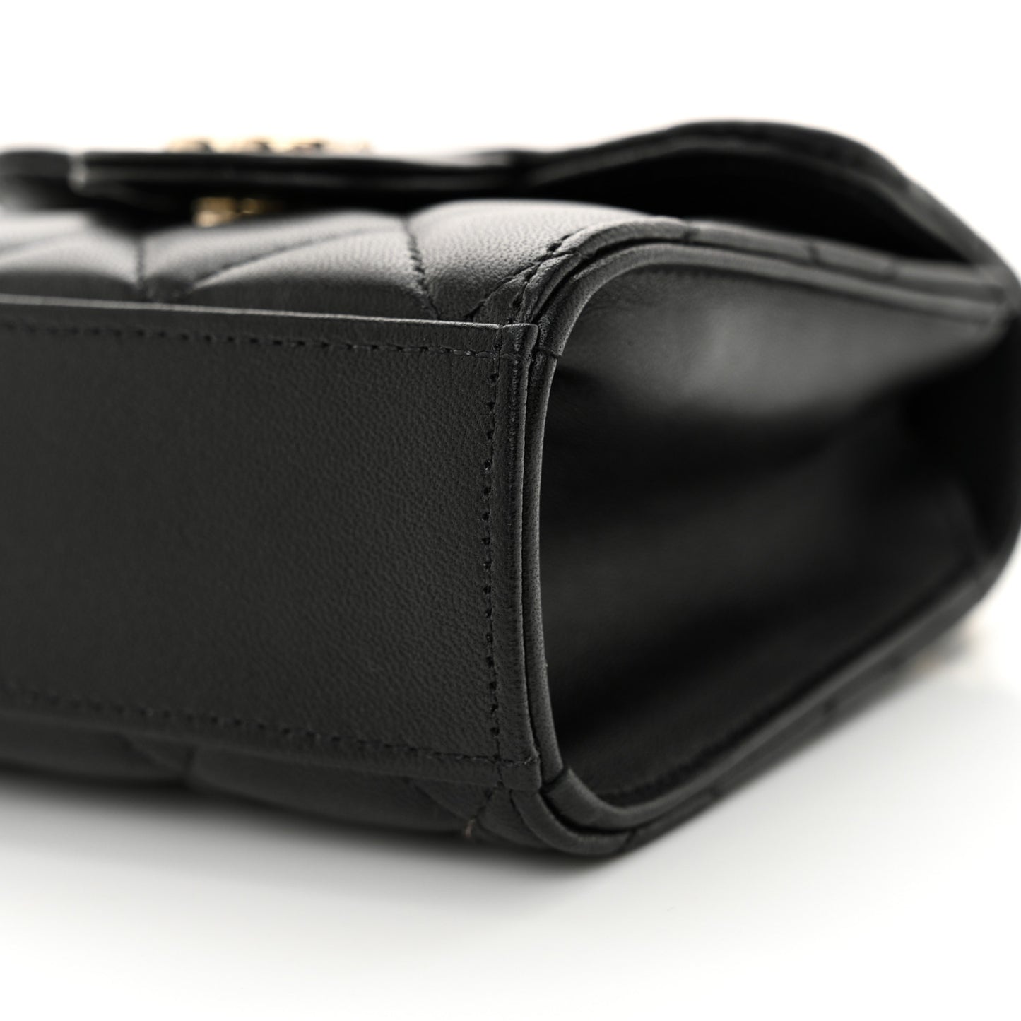 Lambskin Quilted Top Handle Flap Clutch With Chain  Black