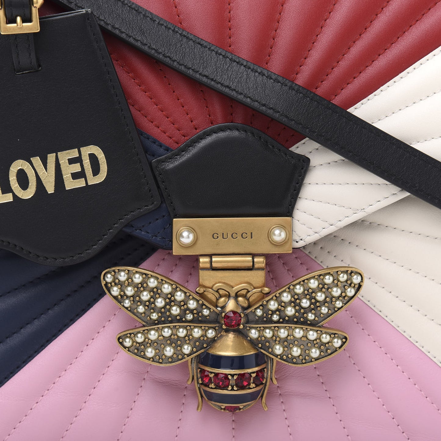Calfskin Bamboo Trapuntata Queen Margaret Top Handle Bag Blue Agata Hibiscus Red Mystic White Sugar Pink