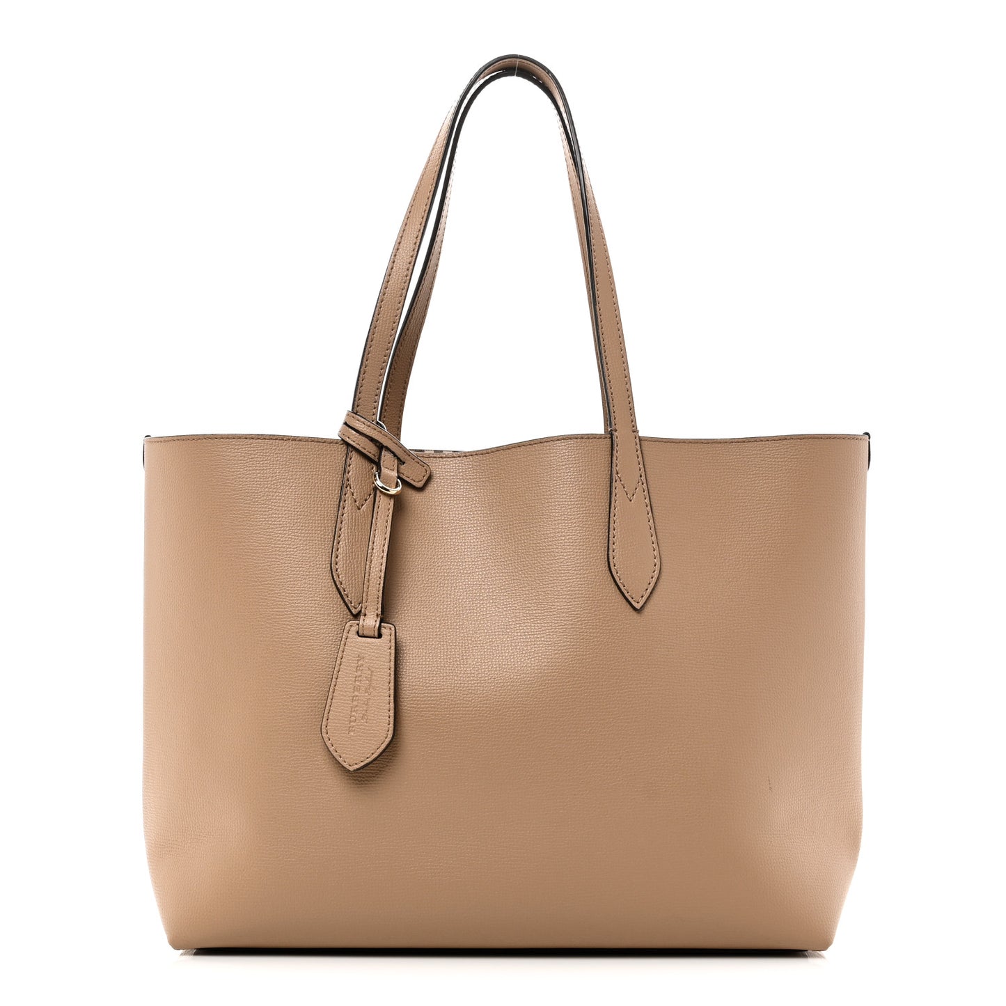 Grainy Calfskin Haymarket Check Medium Reversible Tote Mid Camel