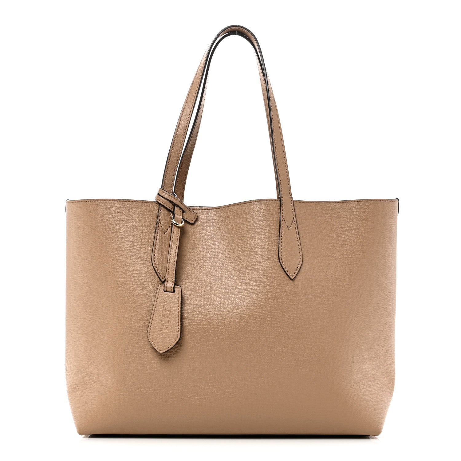 Burberry Grainy Calfskin Haymarket Check Medium Reversible Tote Mid Camel 1 of 18