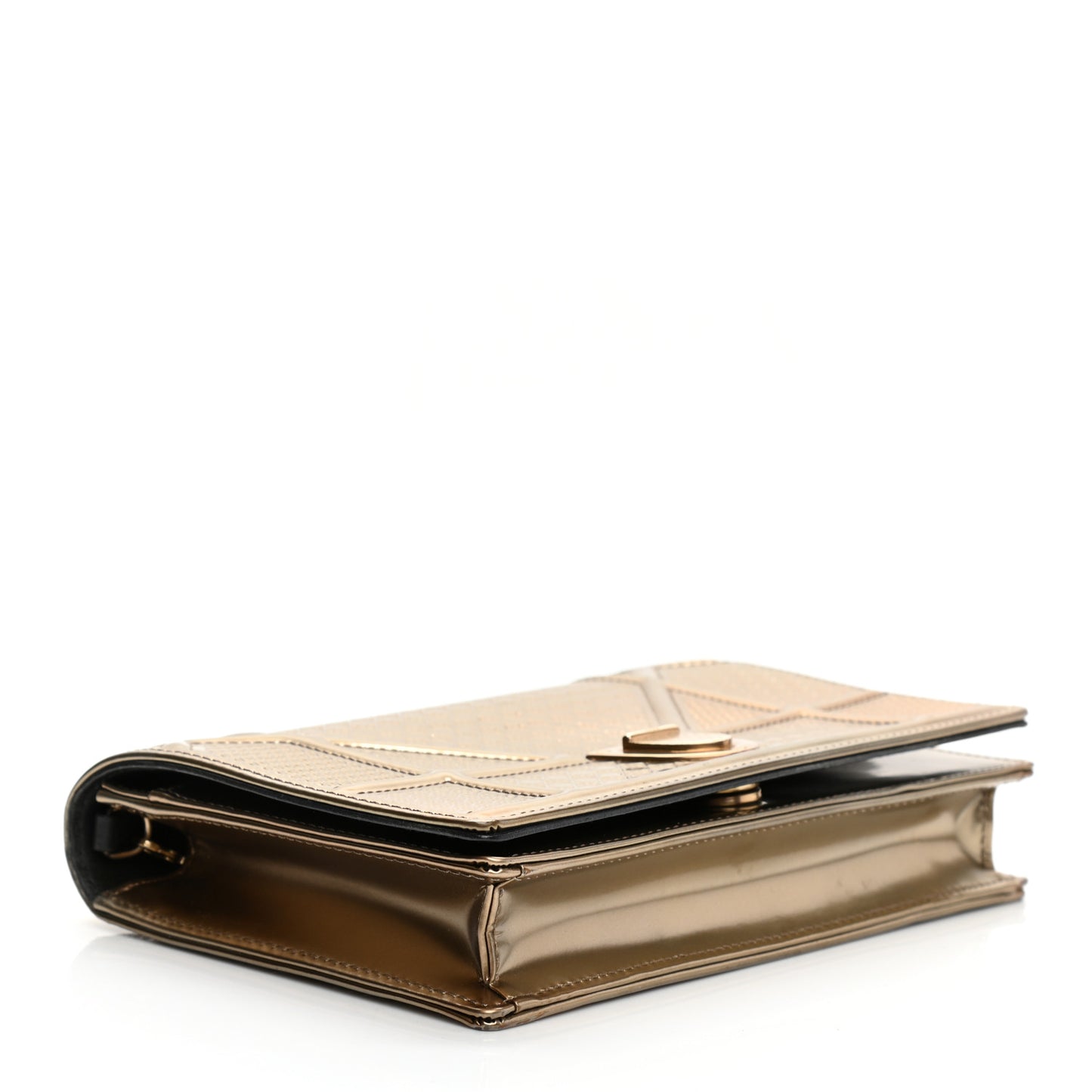 Metallic Patent Micro-Cannage Diorama Wallet on Chain Pouch Gold