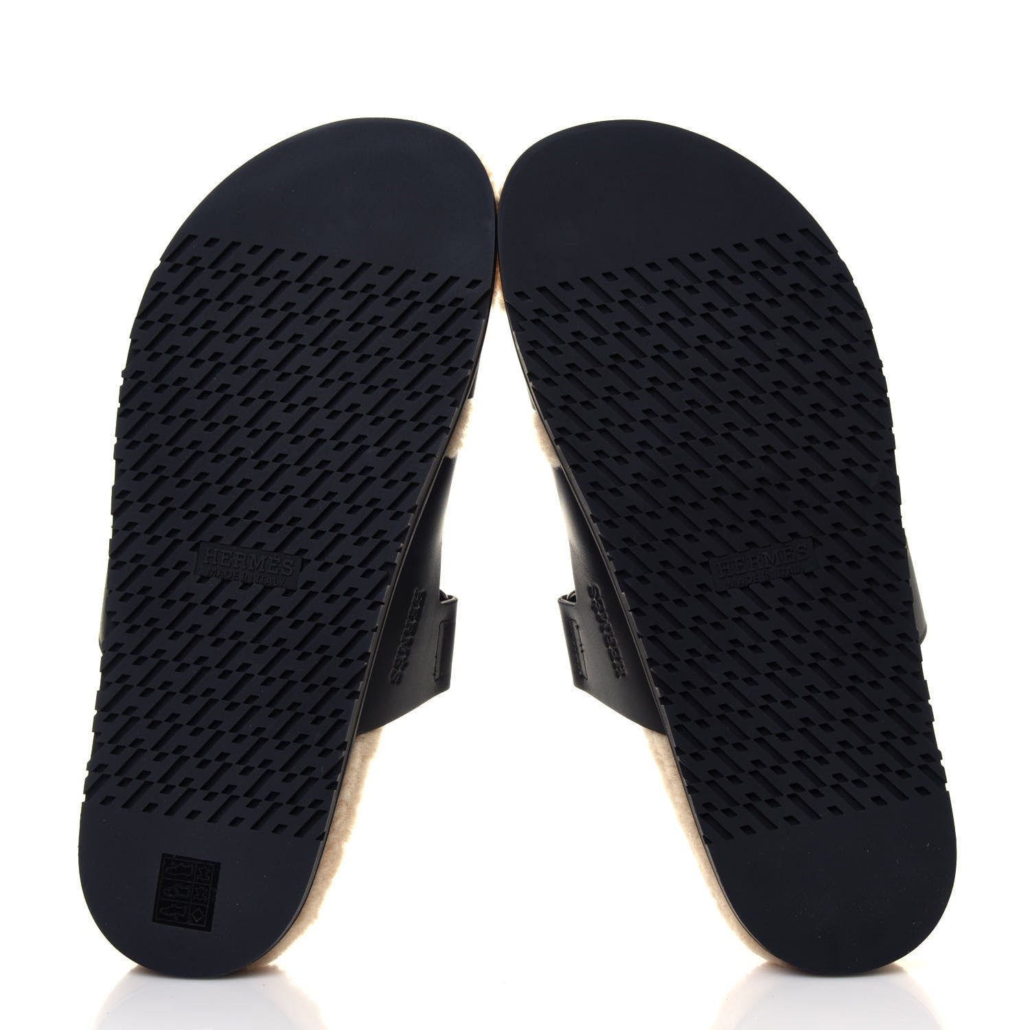 Hermes Veau Indios Woolskin Mens Chypre Sandals 45 Black Ecru 5 of 8