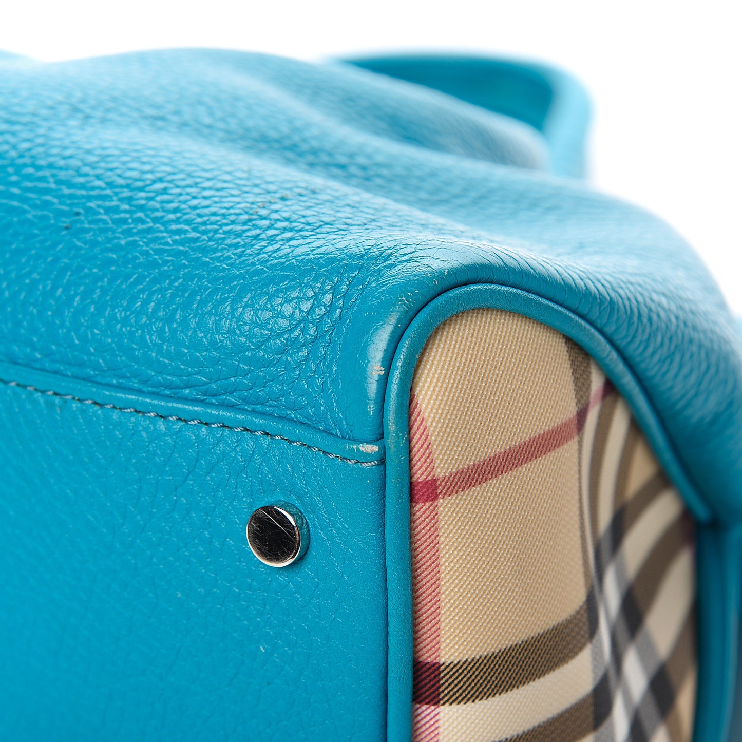 Grainy Calfskin House Check Horn Toggle Tote Blue