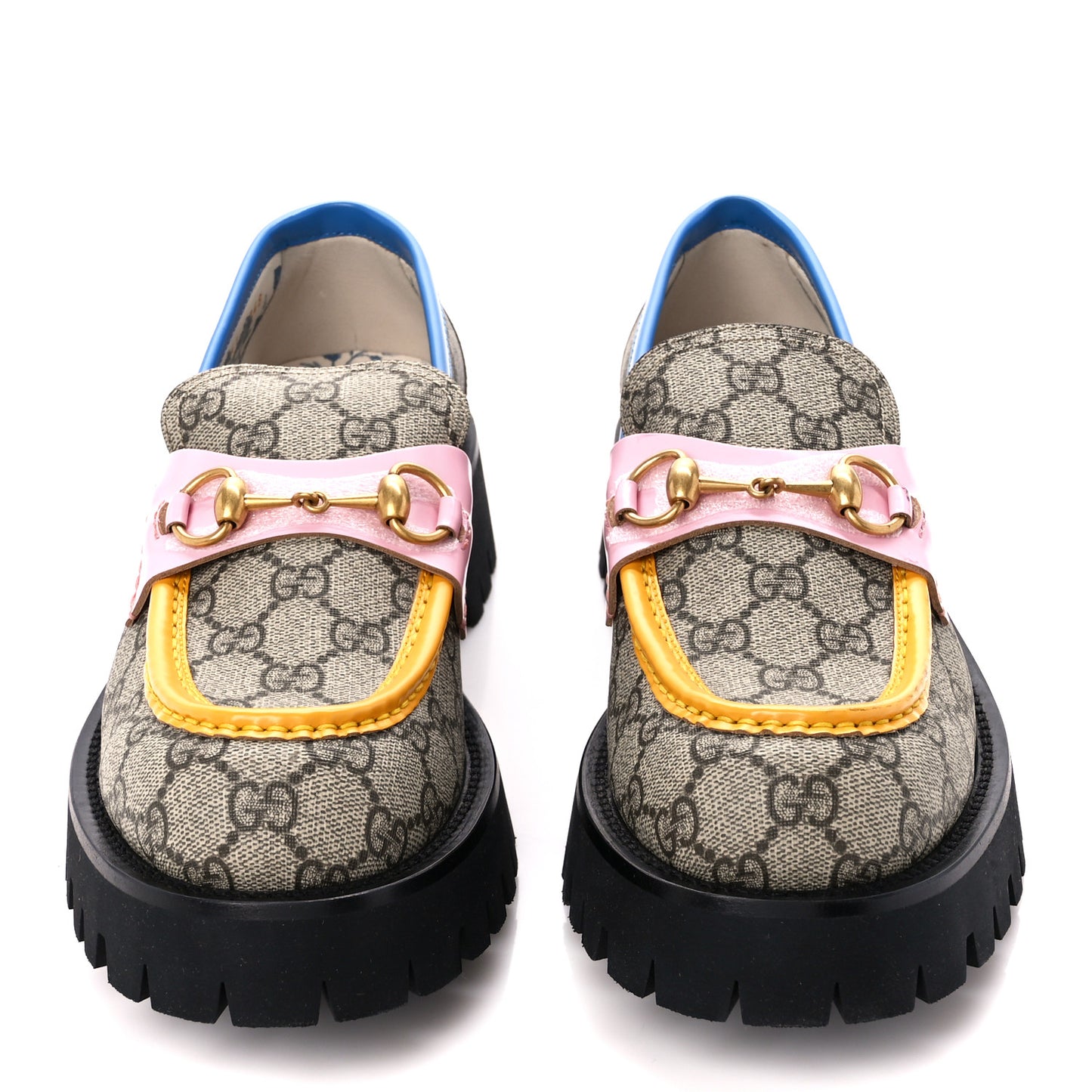 GG Supreme Monogram Cordovan Lux Womens Harald Horsebit 25mm Platform Loafers 41 Beige Sugar Pink Crop Shine Purple Marine