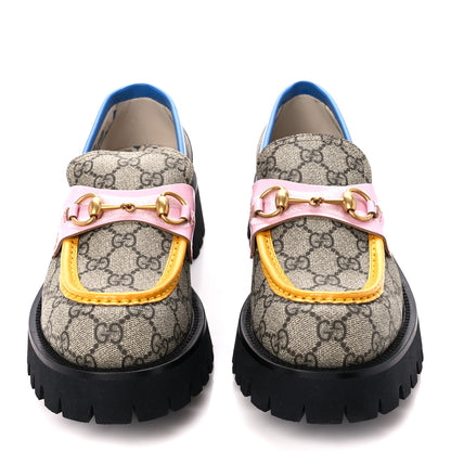 Gucci GG Supreme Monogram Cordovan Lux Womens Harald Horsebit 25mm Platform Loafers 41 Beige Sugar Pink Crop Shine Purple Marine 2 of 9