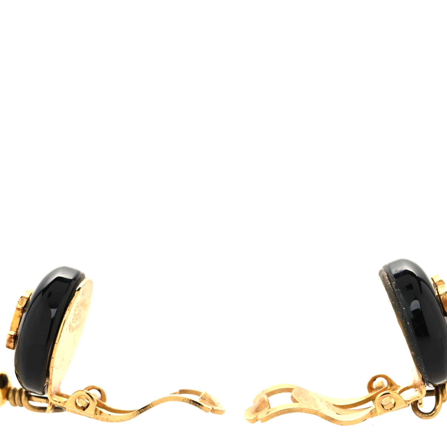 Chanel Resin Pearl CC Drop Clip On Earrings Gold Black White 3 of 4