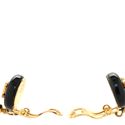 Chanel Resin Pearl CC Drop Clip On Earrings Gold Black White 3 of 4