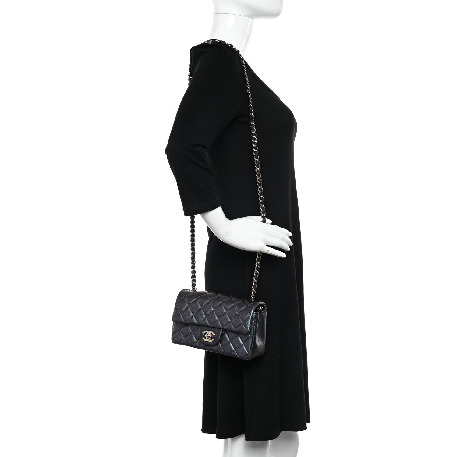 Chanel Iridescent Lambskin Quilted Mini Rectangular Flap Black 2 of 10