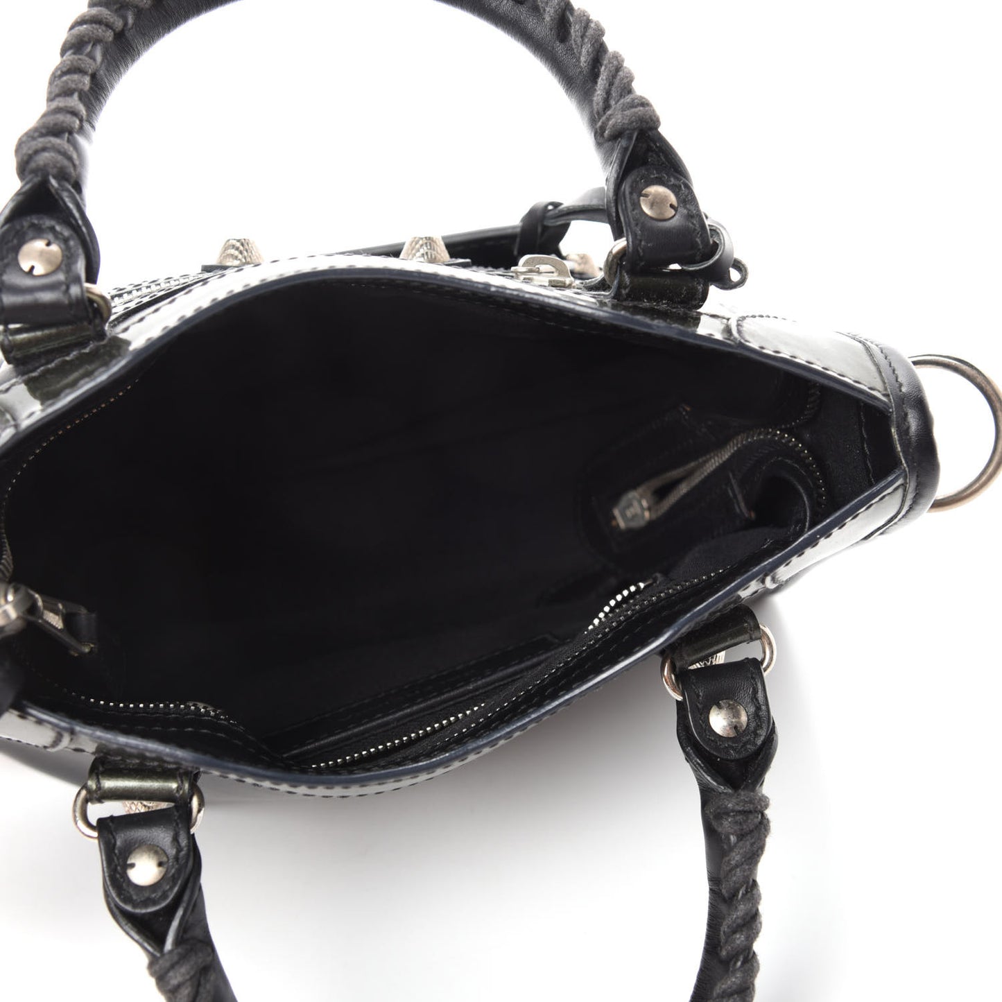 Smooth Calfskin Metallic Patent Giant 12 Silver Hardware Mini City Black Gris