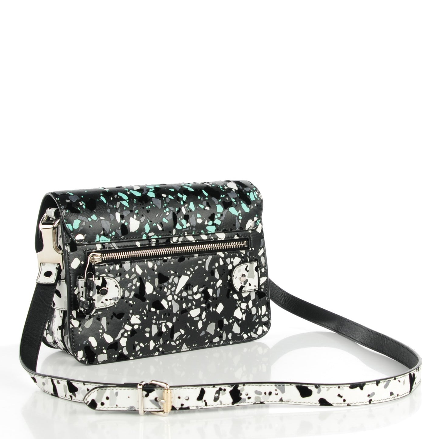 Mosaic Print Lambskin Mini PS11 Classic Shoulder Bag Mint Grey White