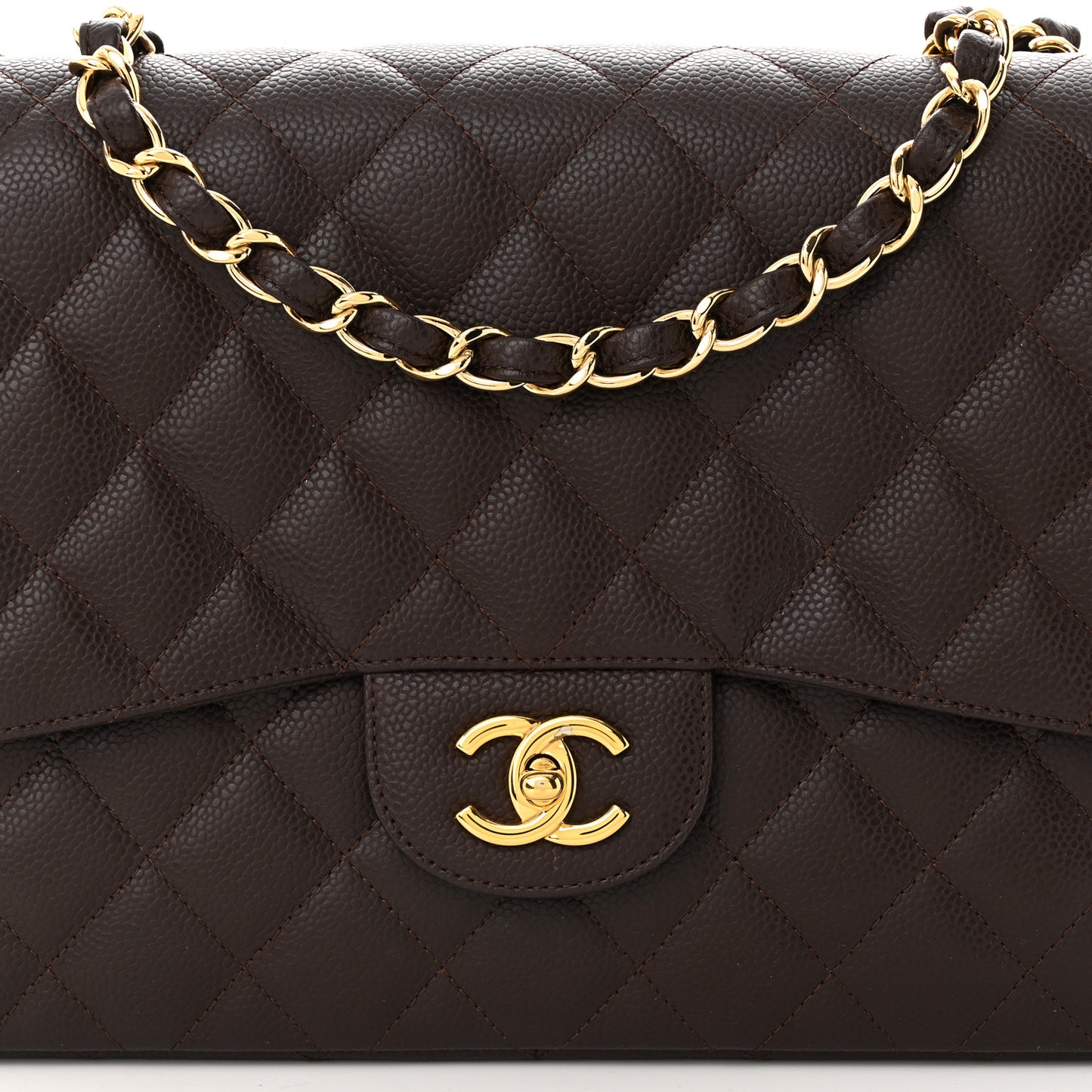 Caviar Quilted Jumbo Single Flap Dark Brown
