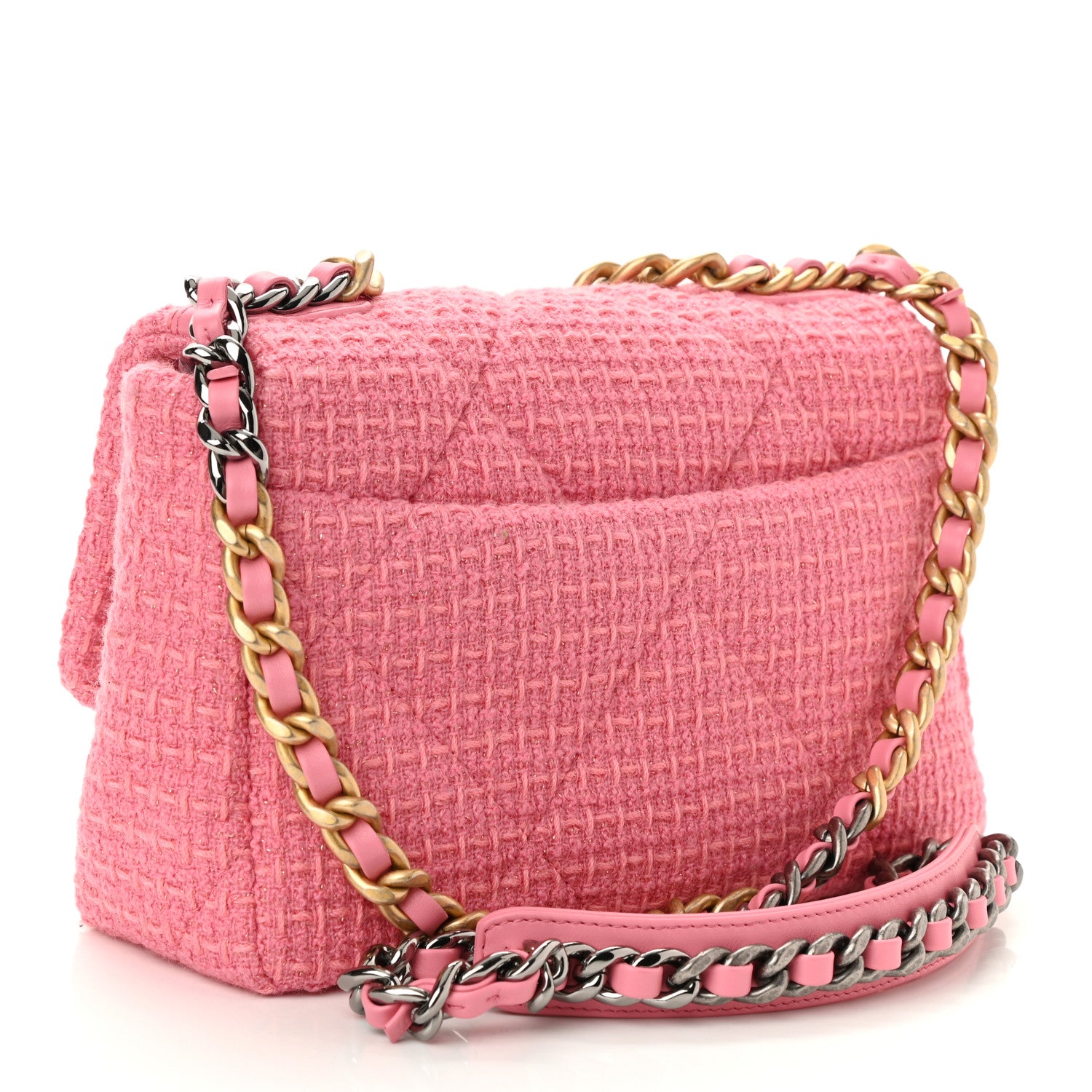Chanel Metallic Tweed Quilted Medium Chanel 19 Flap Pink 3 of 9
