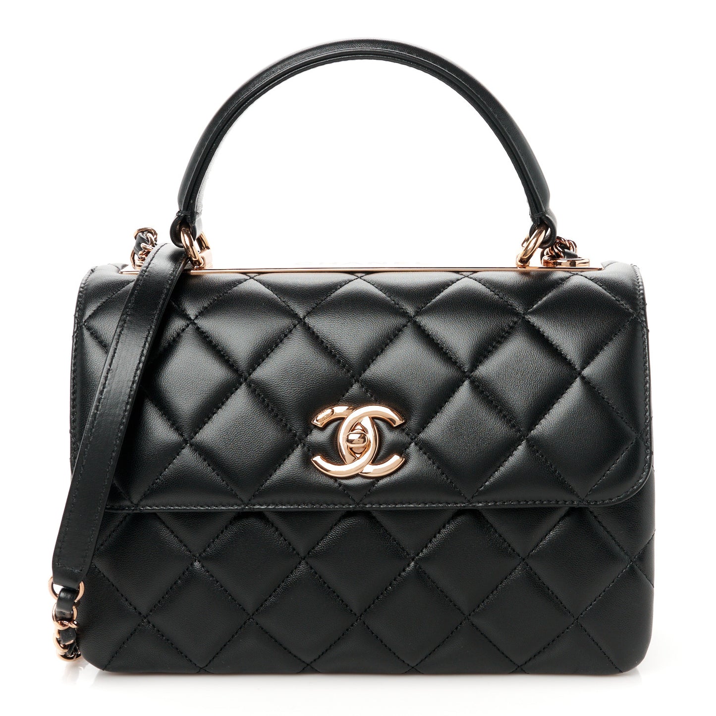 Lambskin Quilted Small Trendy CC Dual Handle Flap Bag Black