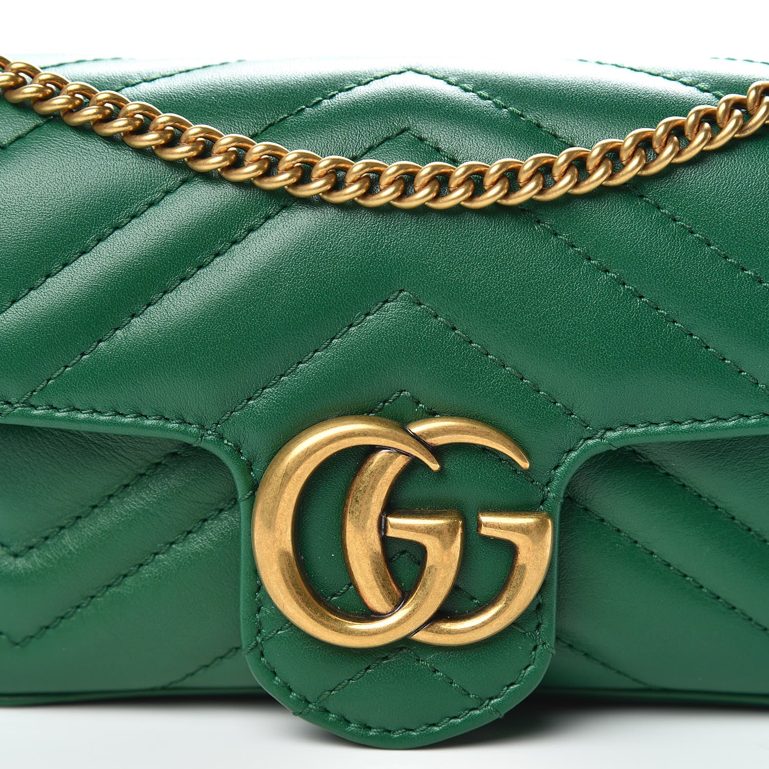 Gucci Calfskin Matelasse Super Mini GG Marmont Shoulder Bag Emerald Green 10 of 13