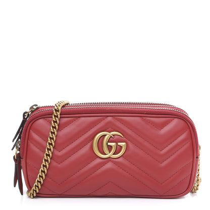 Gucci Calfskin Matelasse Mini GG Marmont Chain Crossbody Bag Hibiscus Red 1 of 10