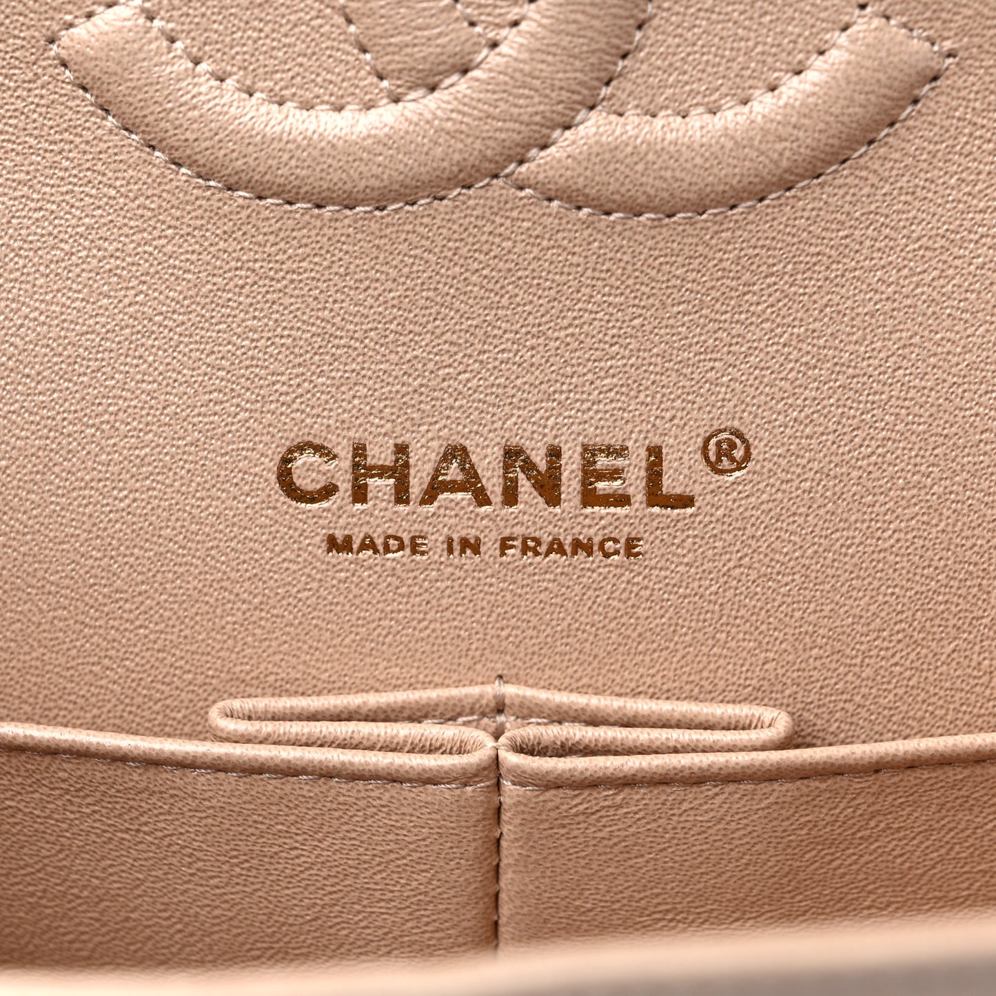 Iridescent Calfskin Quilted Medium Double Flap Beige