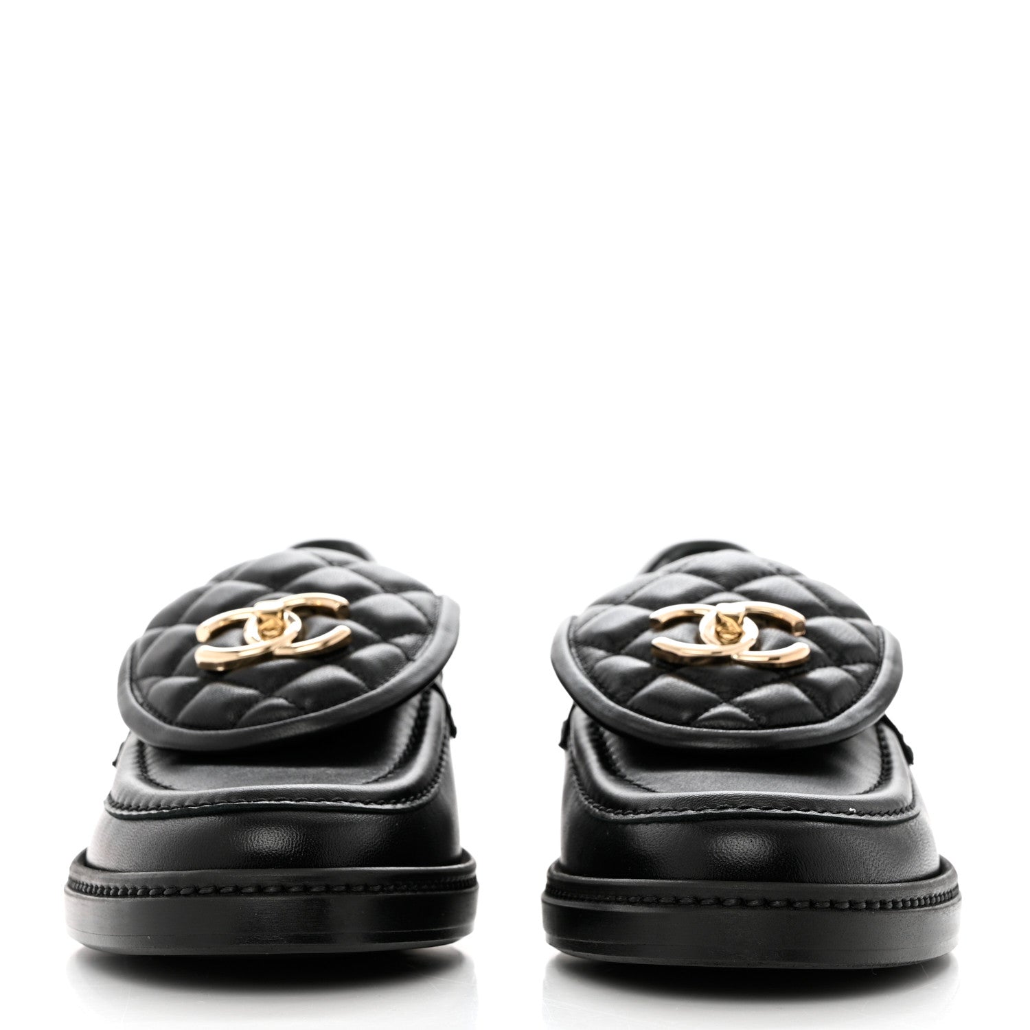 Chanel Lambskin Quilted CC Turnlock Loafers 37.5 Black 2 of 12