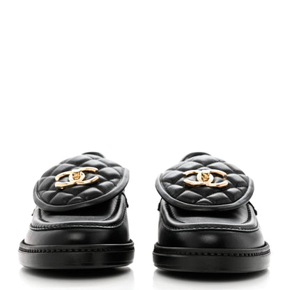 Chanel Lambskin Quilted CC Turnlock Loafers 37.5 Black 2 of 12