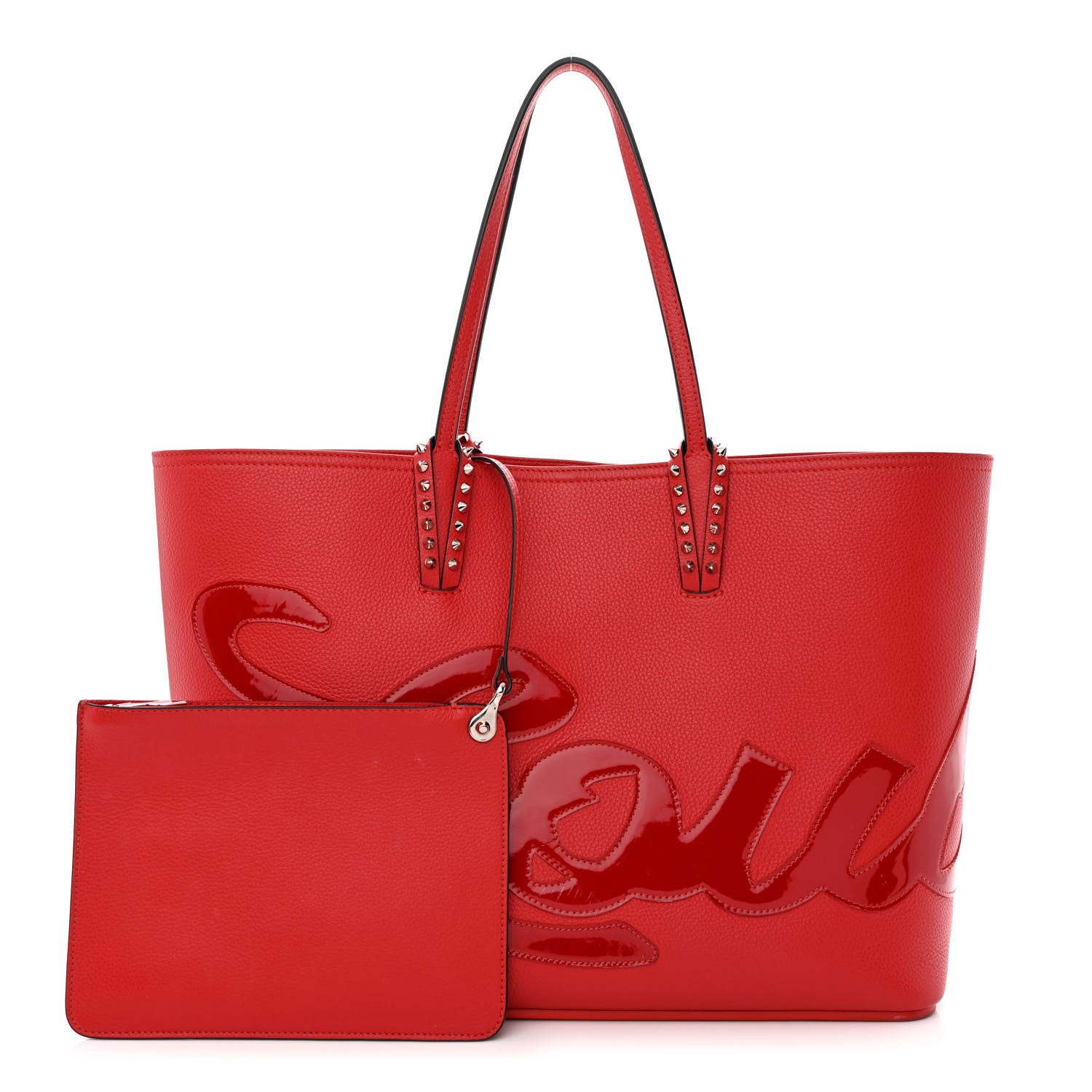 Christian Louboutin Calfskin Patent Logo Spikes East West Cabata Tote Red 1 of 20