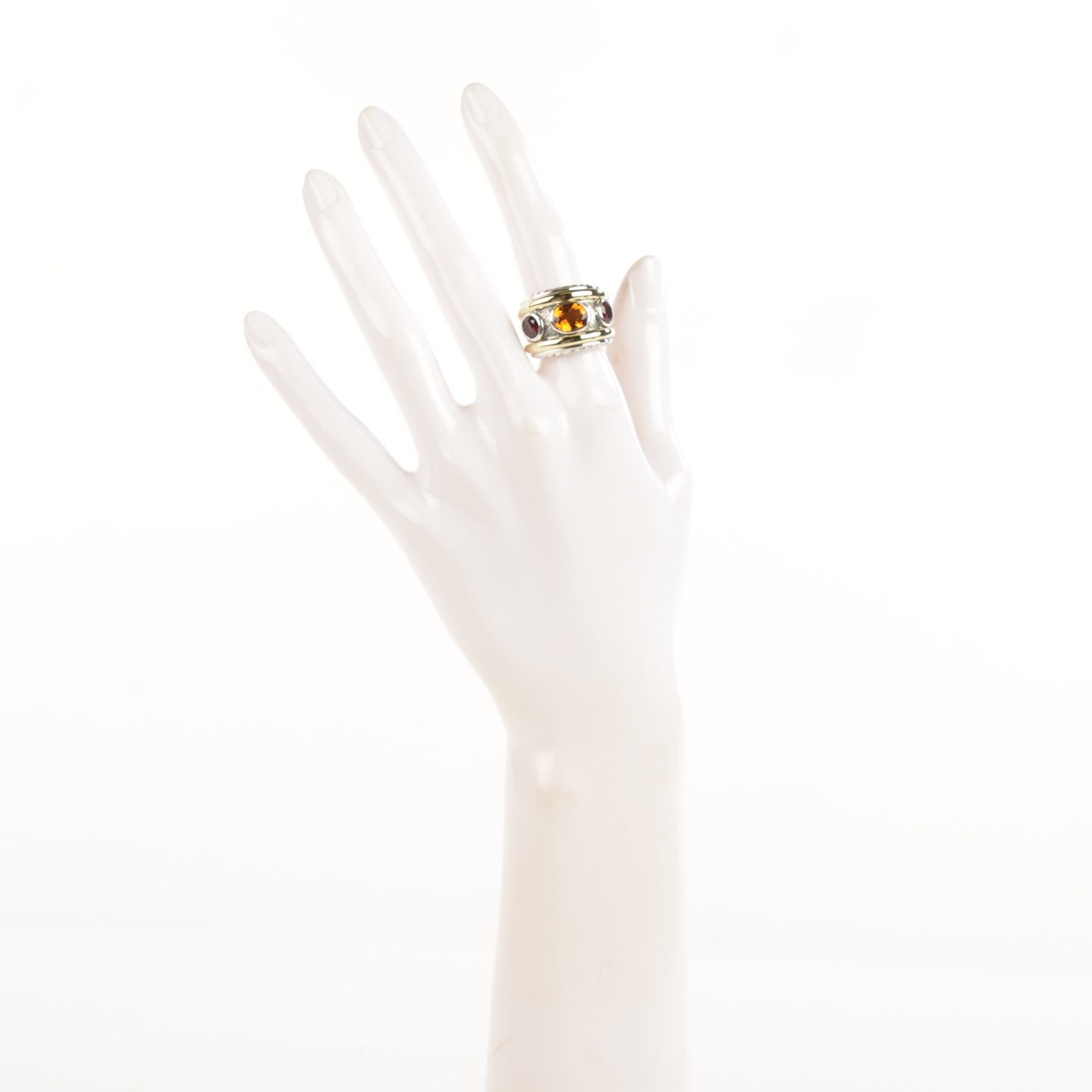 David Yurman Sterling Silver 14K Yellow Gold Citrine Rhodalite Garnet 15mm Renaissance Ring 52 6 2 of 5