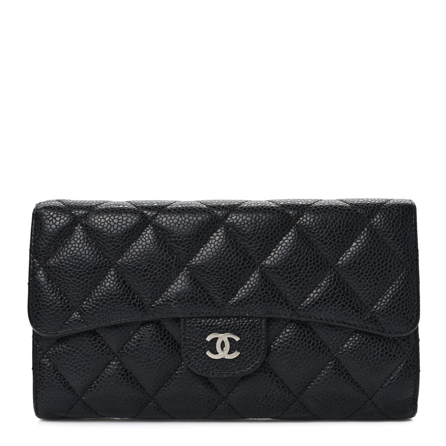 Caviar Quilted Large Flap Wallet Black