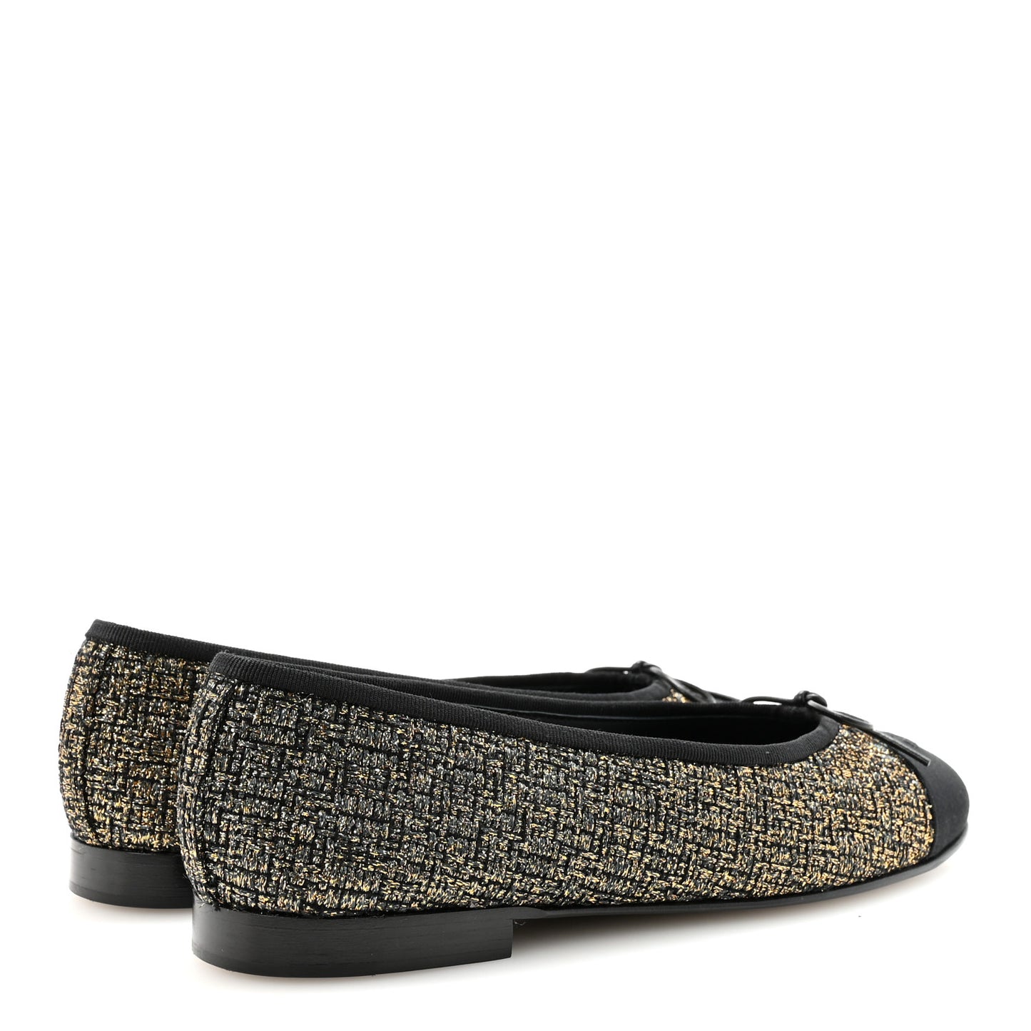 Tweed Grosgrain Cap Toe Ballerina Flats 39 Gold Black