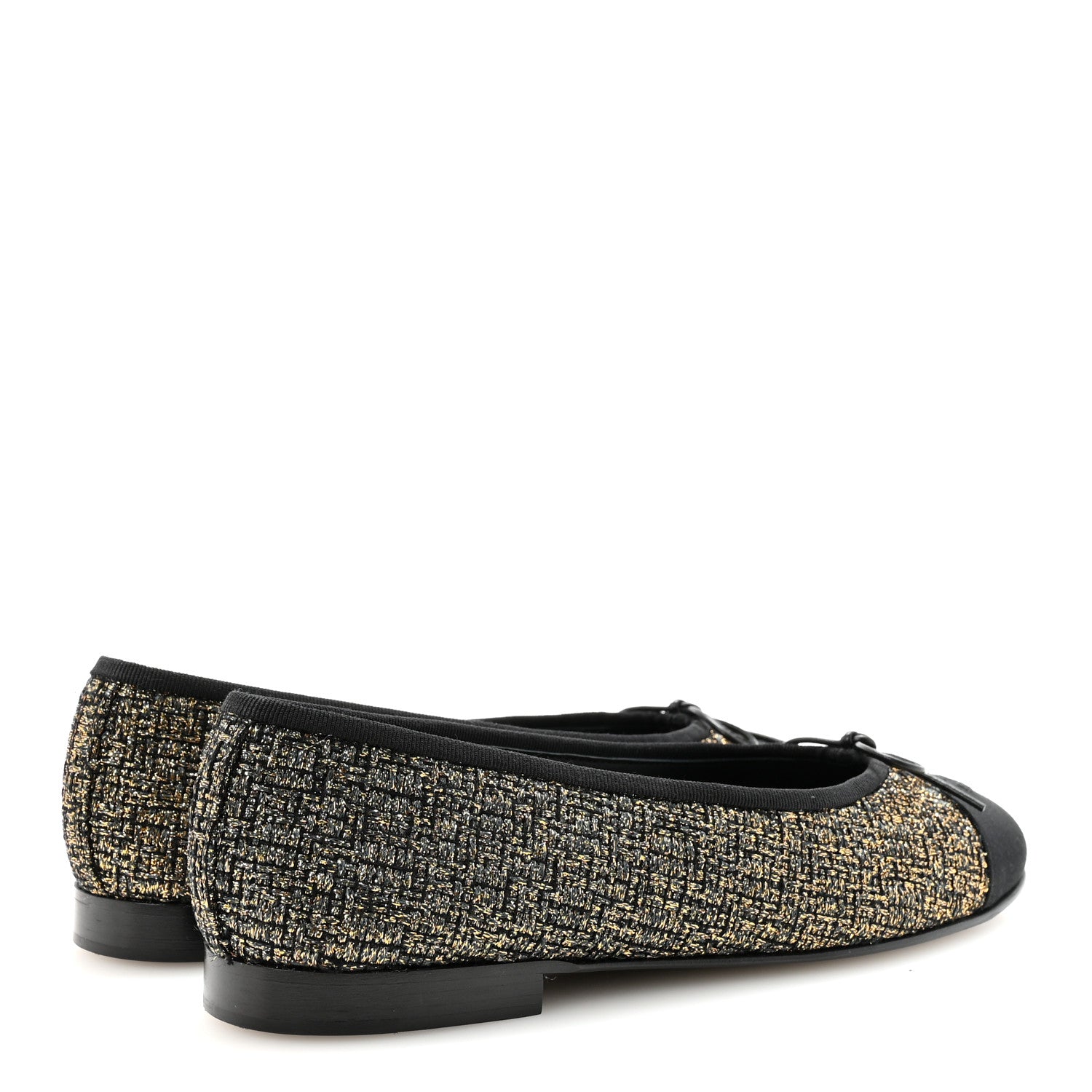 Chanel Tweed Grosgrain Cap Toe Ballerina Flats 39 Gold Black 5 of 10