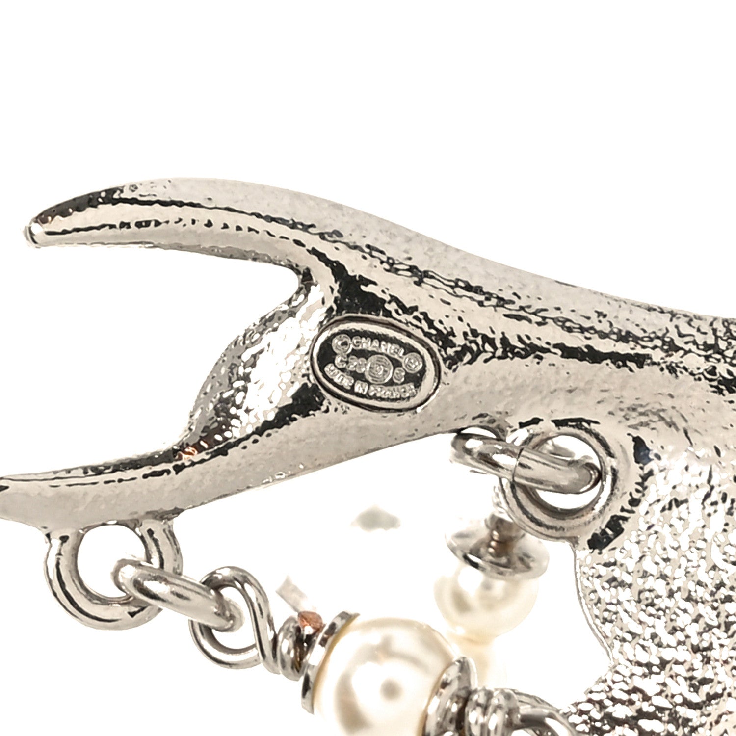 Chanel Pearl Crystal CC Star Bird Drop Earrings Silver Pearly White 4 of 5