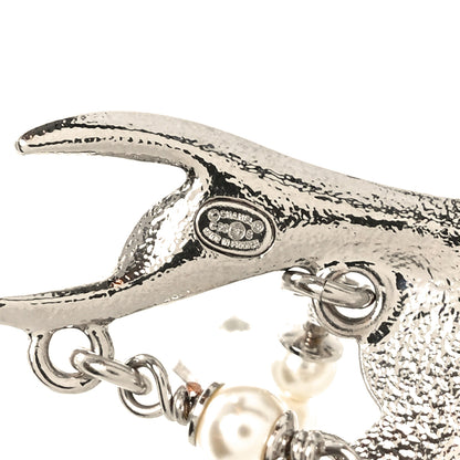 Chanel Pearl Crystal CC Star Bird Drop Earrings Silver Pearly White 4 of 5