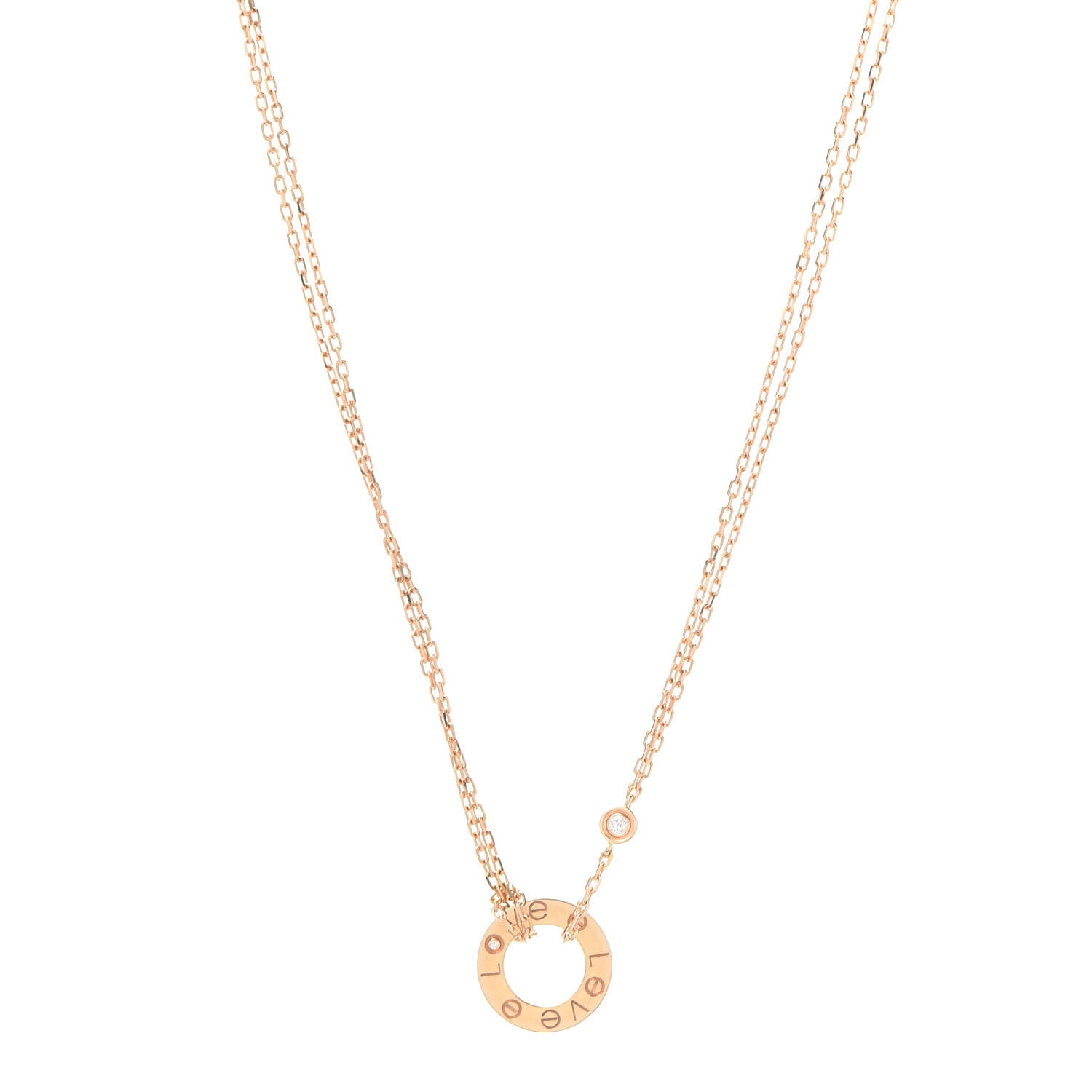 Cartier 18K Pink Gold 2 Diamond LOVE Necklace 1 of 6