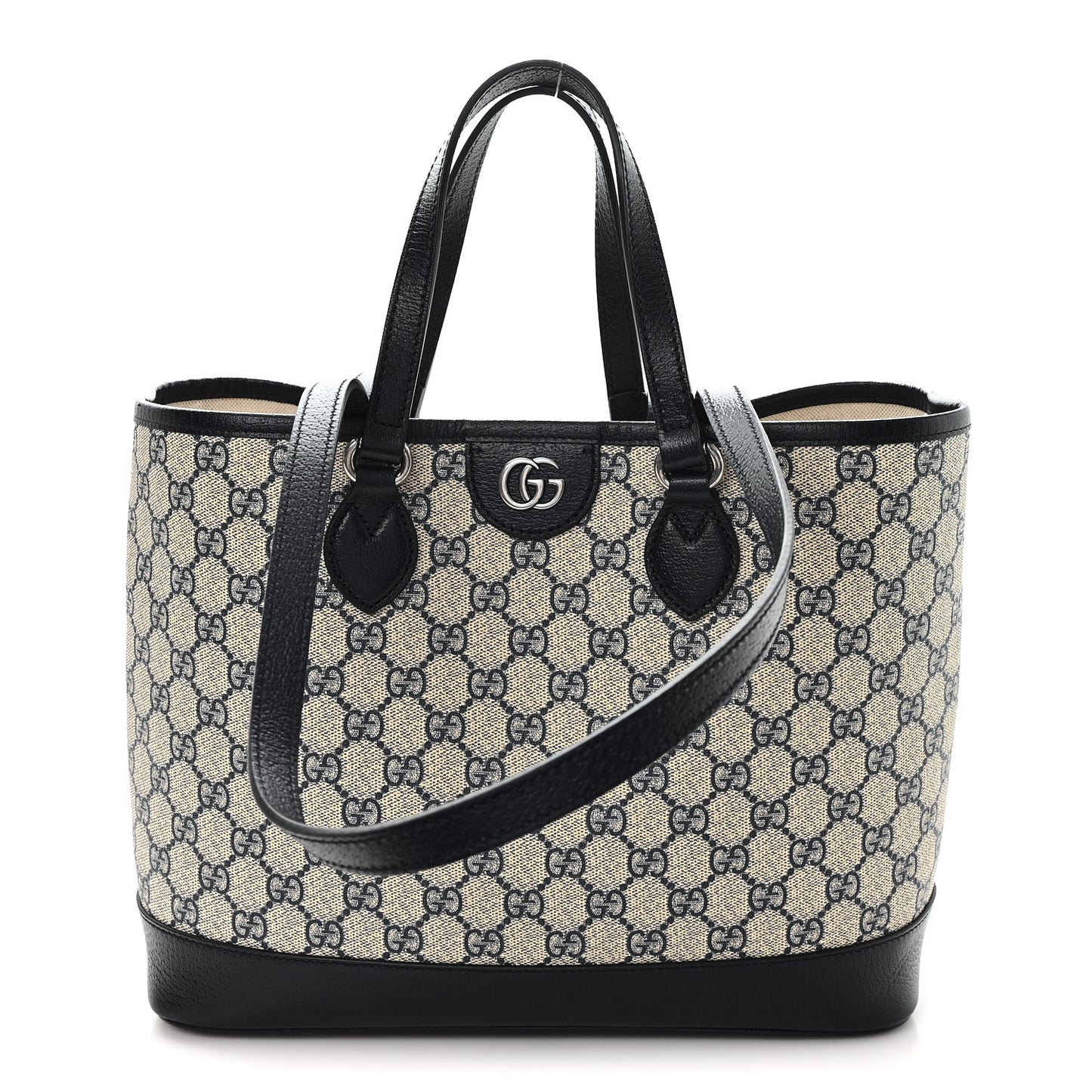 GG Supreme Monogram Textured Dollar Calfskin Small Shoulder Tote Bag Beige Blue
