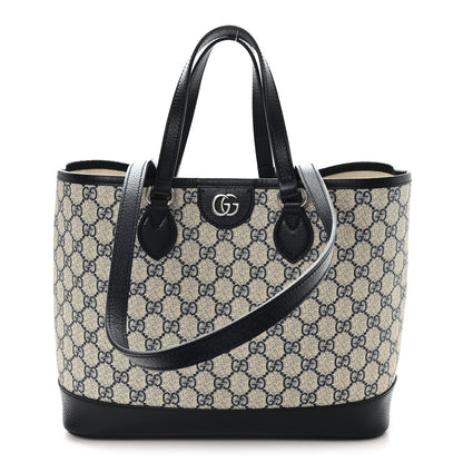 Gucci GG Supreme Monogram Textured Dollar Calfskin Small Shoulder Tote Bag Beige Blue 1 of 10