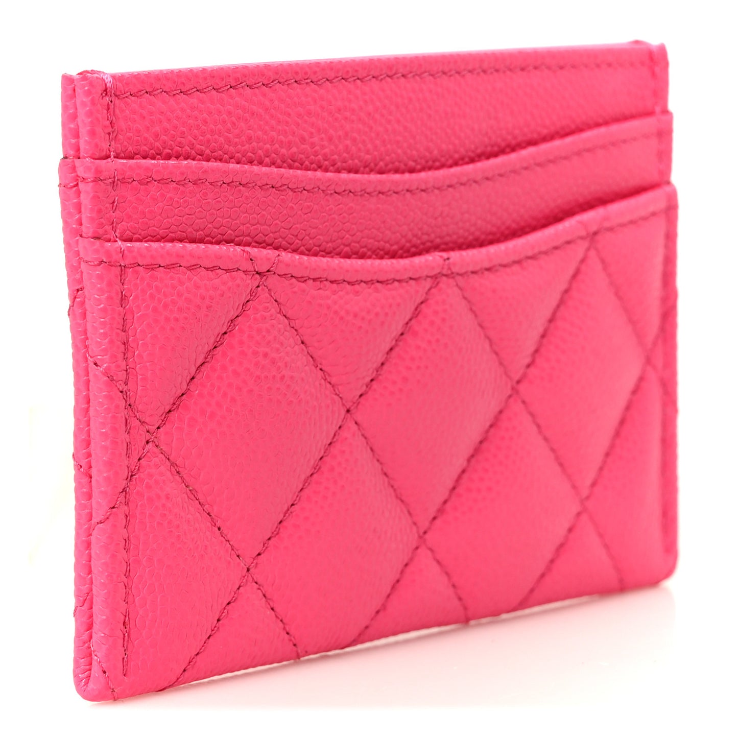 Caviar Quilted Card Holder Fuchsia