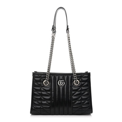 Gucci Calfskin Matelasse Aria Small GG Marmont Shoulder Tote Black 1 of 11
