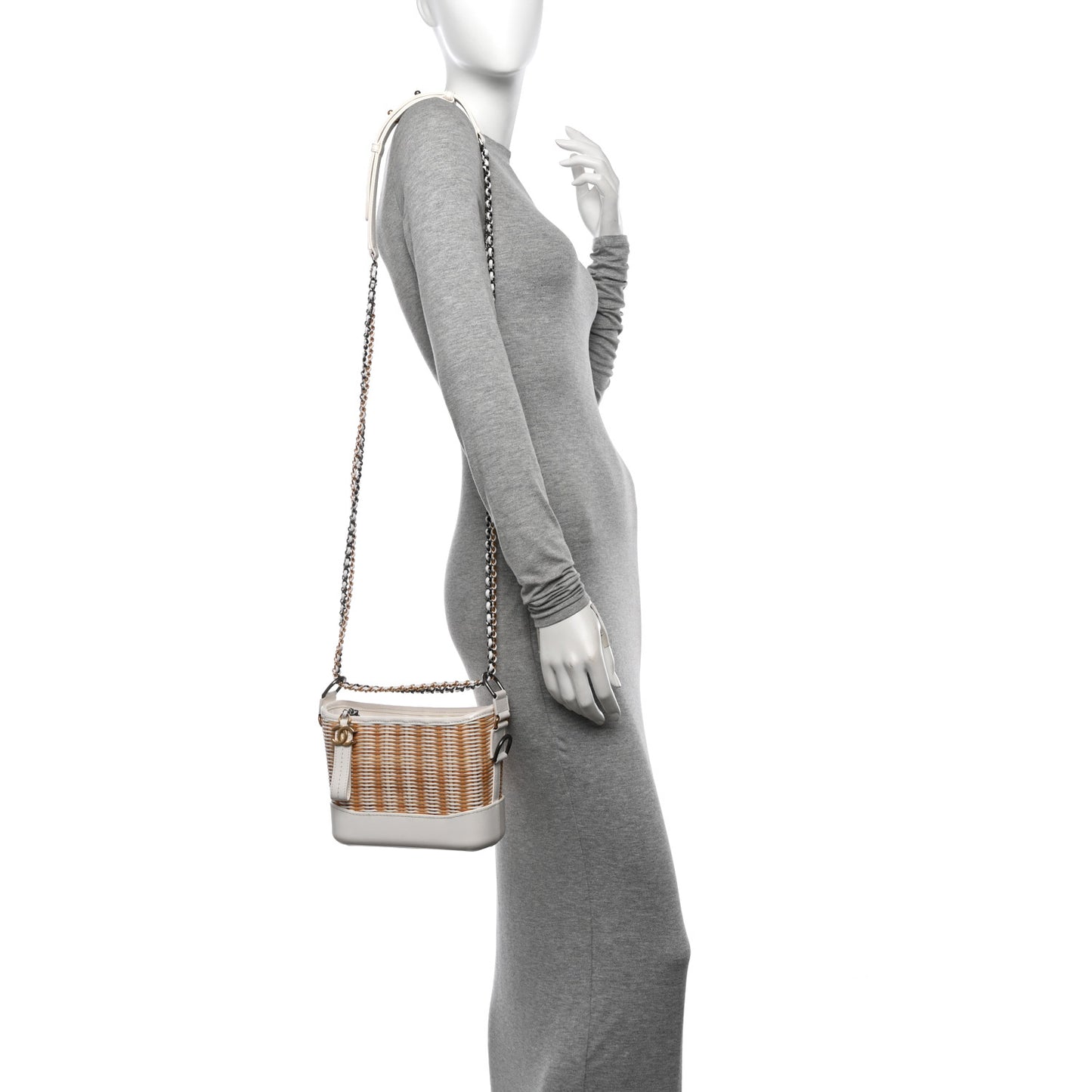 Rattan Calfskin Small Gabrielle Hobo Beige Ivory