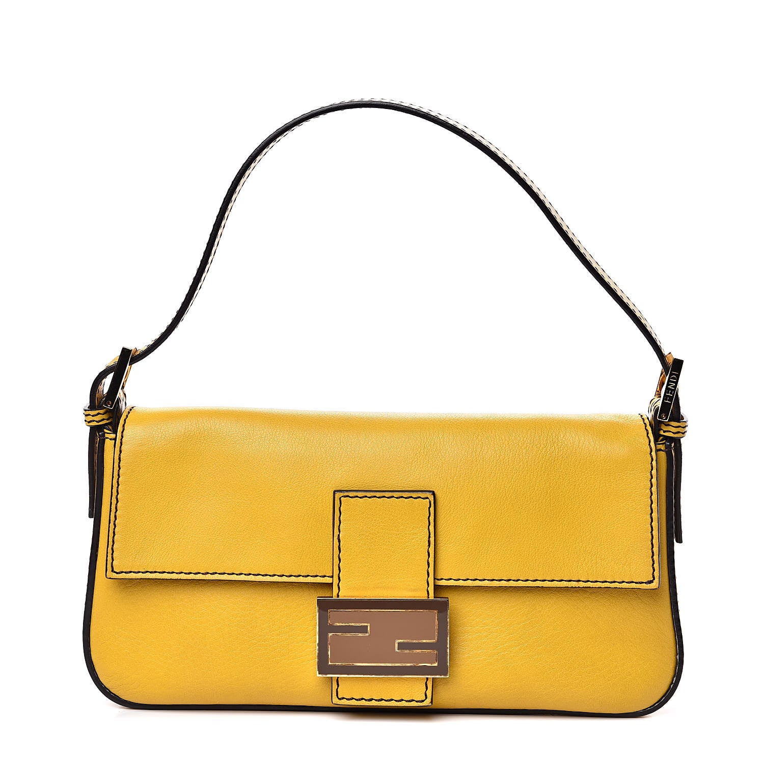 Fendi Vitello Flamingo Enamel Interchangeable Strap Baguette Chantilly Marrone Tobacco 1 of 14
