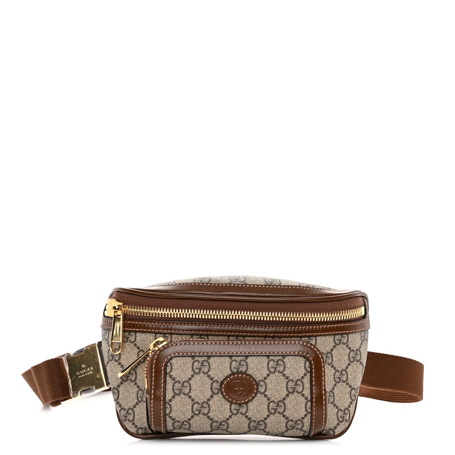 Gucci GG Supreme Monogram Textured Calfskin Retro Interlocking G Belt Bag Beige Ebony Brown Sugar 1 of 9