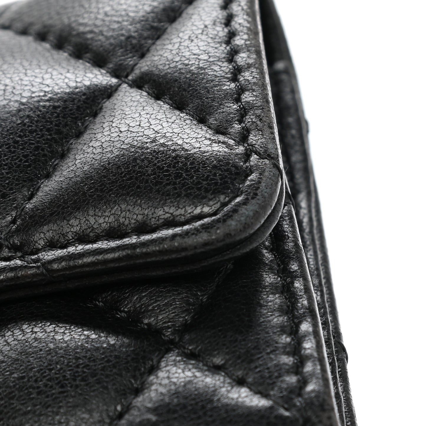 Lambskin Quilted Flap Card Holder Wallet Black